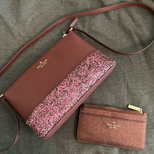 Kate Spade Greta Court Glitter Ramey Crossbody & Shimmy boxed Lg Slim Cardholder